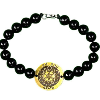 Pulseira ágata preta - eu sou grato